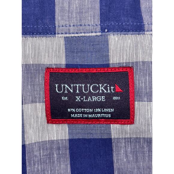 UNTUCKit Men's Button Up Shirt Blue Plaid XL Long Sleeve Cotton Linen Blend EUC - Picture 13 of 13
